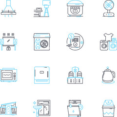 Lodging business linear icons set. Accommodation, Hotels, Motels, Resorts, Hostels, Bed & Breakfast, Inns line vector and concept signs. Vacation Rentals,Guesthouses,Cabins outline illustrations
