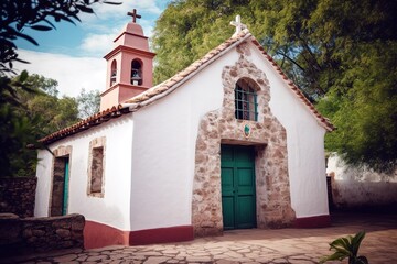 Naklejka premium Small catholic church in Latin American village. Generative AI