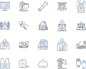 Landscape design line icons collection. Sustainability, Harmony, Natural, Balance, Texture, Flow, Elements vector and linear illustration. Hardscape,Softscape,Contrast outline signs set