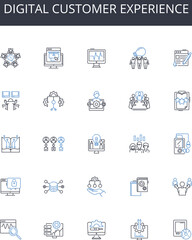 Digital customer experience line icons collection. Planning Organizing Gathering Scheduling Arranging Prepping Assembling Compiling Stocking Storing Ready Focused Concentrated Alert Diligent
