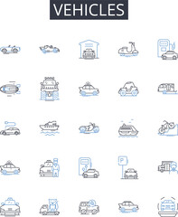 Vehicles line icons collection. Cars, Automobiles, Transportation, Modes, Conveyance, Ride-hailing, Ride-sharing vector and linear illustration. Personal transit,Commercial transit,Carpooling outline
