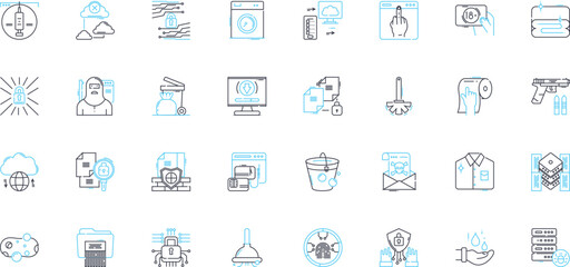 Fortification linear icons set. Citadel, Bastion, Rampart, Stronghold, Keep, Fortress, Wall line vector and concept signs. Tower,Moat,Barricade outline illustrations