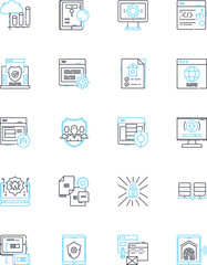 Identity protection linear icons set. Encryption, Passwords, Biometrics, Authentication, Privacy, Security, Cybersecurity line vector and concept signs. Fraud,Protection,Monitoring outline