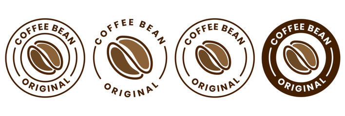 Coffee shop logo. retro badge coffee bean and leaf branch with mountain natural icon line stamp logo vector design in vintage hipster modern style, premium coffee shop bar brand symbol icon