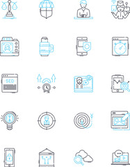 Product innovation linear icons set. Disruptive, Inventive, Trailblazing, Creative, Visionary, Futuristic, Revolutionary line vector and concept signs. Innovative,Novelty,Piering outline illustrations