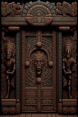 2D flat mayan door pattern background,Generative AI