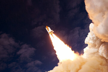 Rocket launch into outer space. Elements of this image furnished NASA.