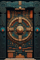 2D flat mayan door pattern background,Generative AI