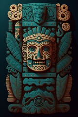 2D flat Mayan totem plank background,Generative AI