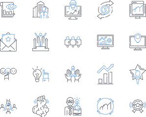 Company advancement line icons collection. Growth, Development, Progress, Innovation, Expansion, Advancement, Thriving vector and linear illustration. Evolution,Success,Transformation outline signs