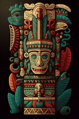 Obraz premium 2D flat Mayan totem plank background,Generative AI