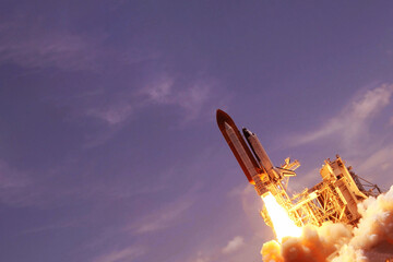 Obraz premium Rocket launch into outer space. Elements of this image furnished NASA.