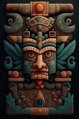 Obraz premium 2D flat Mayan totem plank background,Generative AI