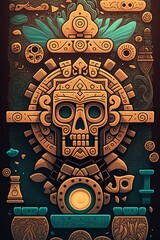 2D flat Mayan totem plank background,Generative AI