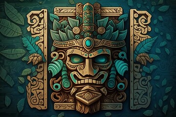 2D flat Mayan totem plank background,Generative AI