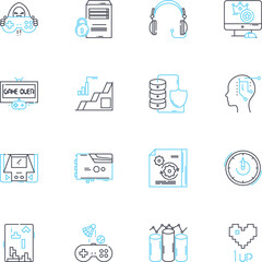Artificial intelligence linear icons set. Automation, Robotics, Machine learning, Natural language processing, Big data, Neural nerks, Cognitive computing line vector and concept signs. Algorithm
