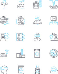 Cross-border exchange linear icons set. Borders, Trade, Immigration, Communication, Globalization, Integration, Collaboration line vector and concept signs. Connectivity,Nerks,Exchange outline