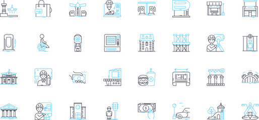 Builders linear icons set. Construction, Carpenter, Mason, Electrician, Plumber, Roofer, Engineer line vector and concept signs. Contractor,Builder,Laborer outline illustrations