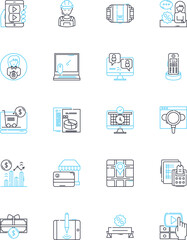 Digital advertising linear icons set. Optimization, Consumption, Campaigning, Retargeting, Engagement, Conversion, Programmatic line vector and concept signs. Segmentation,Automation,Personalization
