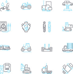 SUV parts linear icons set. Bumper, Headlights, Tires, Exhaust, Grille, Suspension, Brakes line vector and concept signs. Wiper blades,Battery,Radiator outline illustrations