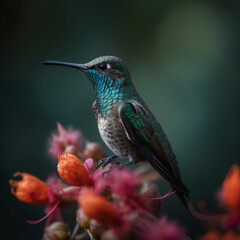Obraz premium Hummingbirds are small, colorful birds known for their ability to hover in mid-air by rapidly flapping their wings. They are found in the Americas