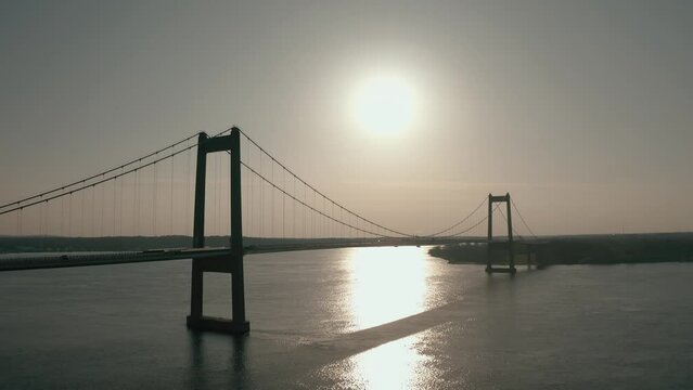 Spectacular ariel view of Lilleb&aelig;lt Bridge. In Middelfart, Denmark.