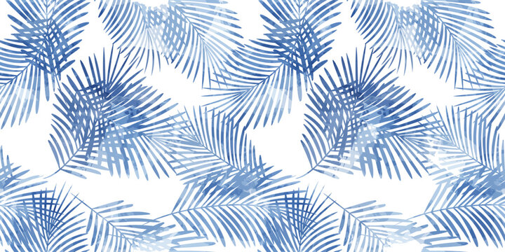 Watercolor palm leaves seamless vector pattern. Exotic leaves background, textured jungle print