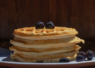 Tasty Breakfast with Wood-Fired Waffles and Fresh Blueberries