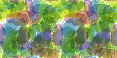 Watercolor seamless pattern. Vector tie dye print. Blue transparent brush stains texture.