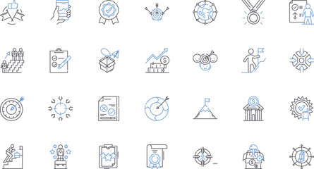 Coordinated authority line icons collection. Collaboration, Cooperation, Synchronicity, Unity, Cohesiveness, Consensus, Harmony vector and linear illustration. Integration,Alignment,Leadership outline