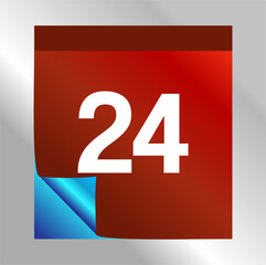 Calendar Day 24 icon with blue gradient foil effect. Modern design, red gradient. Folded calendar sheet. vector illustration