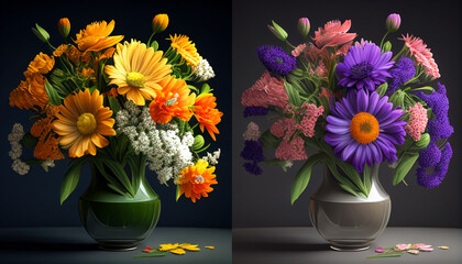 Bouquet of yellow tulips in vase, Vase filled with vibrant flowers, Generative AI