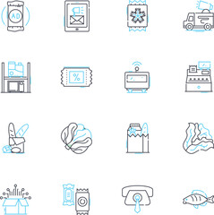 Consumer haven linear icons set. Shopaholic, Bargain, Consumerism, Emporium, Retail, Gift, Splurge line vector and concept signs. Mall,Freebies,Browsing outline illustrations