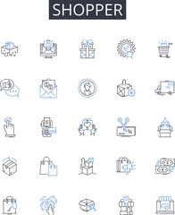 Shopper line icons collection. Consumer, Buyer, Customer, Patron, Client, User, Purchaser vector and linear illustration. Shopaholic,Window-shopper,Bargain hunter outline signs set