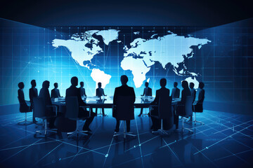 group of business and office people with world background, generative ai