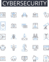 Cybersecurity line icons collection. Data protection, Information security, Nerk defense, Digital safety, Internet security, Computer security, Cyber defense vector and linear illustration. Online