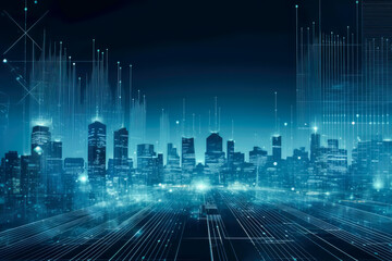 Fototapeta premium city business blue landscape, city skyline, generative ai