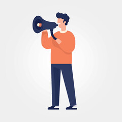 vector illustration, standing man speaking into megaphone