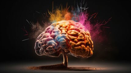 Concept art of a human brain exploding with knowledge and creativity. Brain tree. Generative AI