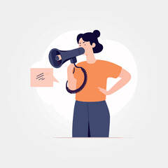 vector illustration, woman speaking into megaphone