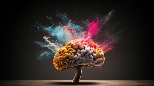 Concept art of a human brain exploding with knowledge and creativity. Brain tree. Generative AI