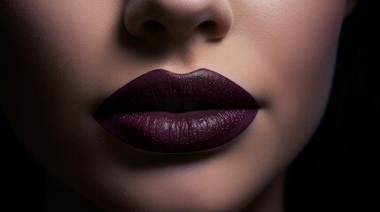 Fototapeta premium A close up of beautiful female lips with plum lipstick. Generative AI. 