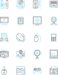 Smart devices linear icons set. Innovation, Connectivity, Efficiency, Automation, Convenience, Intelligence, Sustainability line vector and concept signs. Integration,Accessibility,Mobility outline
