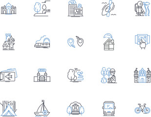 Expedition abroad line icons collection. Adventure, Exploration, Discovery, Culture, Travel, Escape, Wanderlust vector and linear illustration. Journey,Wilderness,Survival outline signs set