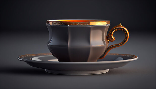 Stylish espresso cup on dark background for your coffee break, Generative AI
