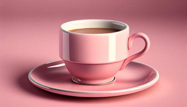 Stylish espresso cup on vibrant pink background for your coffee break, Generative AI