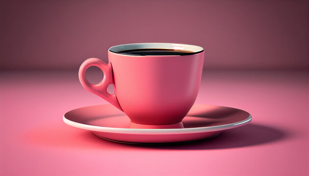 Stylish espresso cup on vibrant pink background for your coffee break, Generative AI