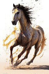 Watercolor illustration of a running horse on the beach , created with Generative AI technology 