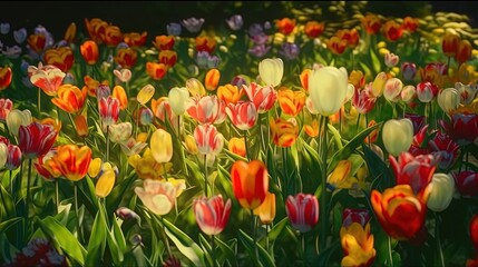 springtime blooms tulips, digital art illustration, Generative AI