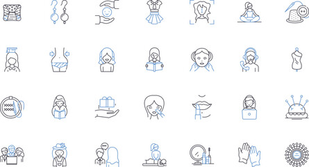 Babes line icons collection. Beauties, Stunners, Angels, Goddesses, Hotties, Sirens, Foxes vector and linear illustration. Bombshells,Vixens,Divas outline signs set